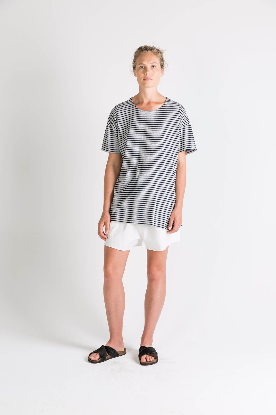 Ophelia and Ryder Oversized Striped Grey Marl T-Shirt