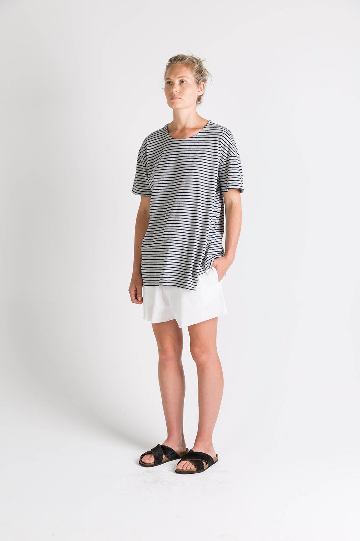 Ophelia and Ryder Oversized Striped Grey Marl T-Shirt