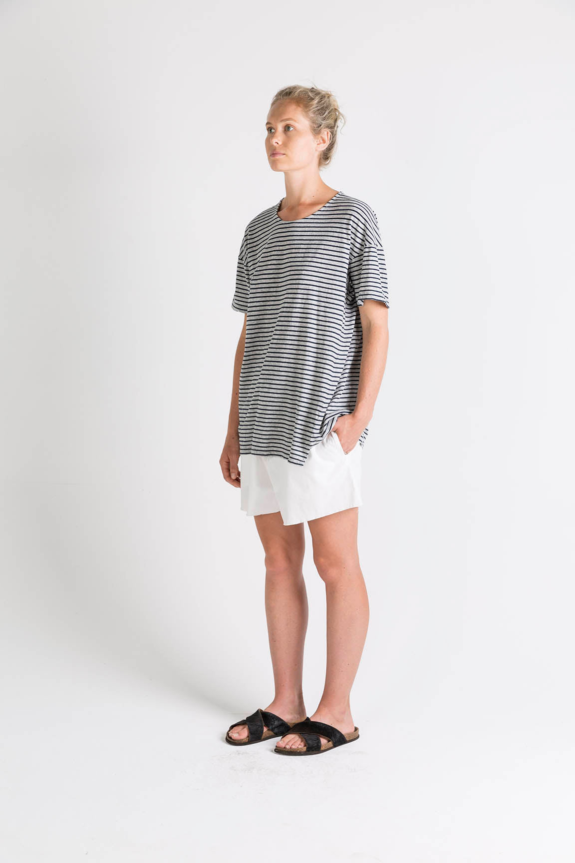 Ophelia and Ryder Oversized Striped Grey Marl T-Shirt